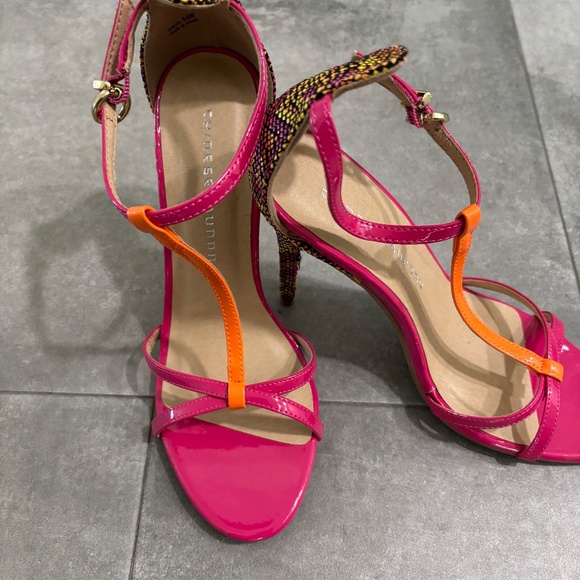 Chinese Laundry Strappy High Heel Sandals - Fuchsia & Orange Size 8.5 - Picture 4 of 12